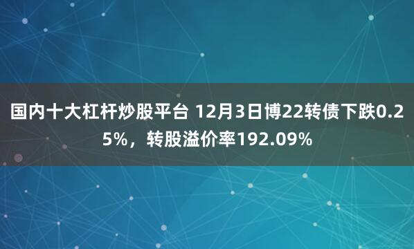 国内十大杠杆炒股平台 12月3日博22转债下跌0.25%，转股溢价率192.09%